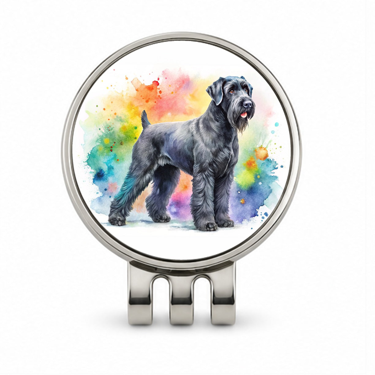 Black Russian Terrier Dog Watercolor Style Golf Hat Clip with Ball Marker