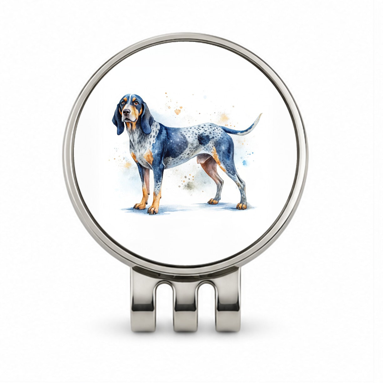 Bluetick Coonhound Dog Watercolor Style Golf Hat Clip with Ball Marker