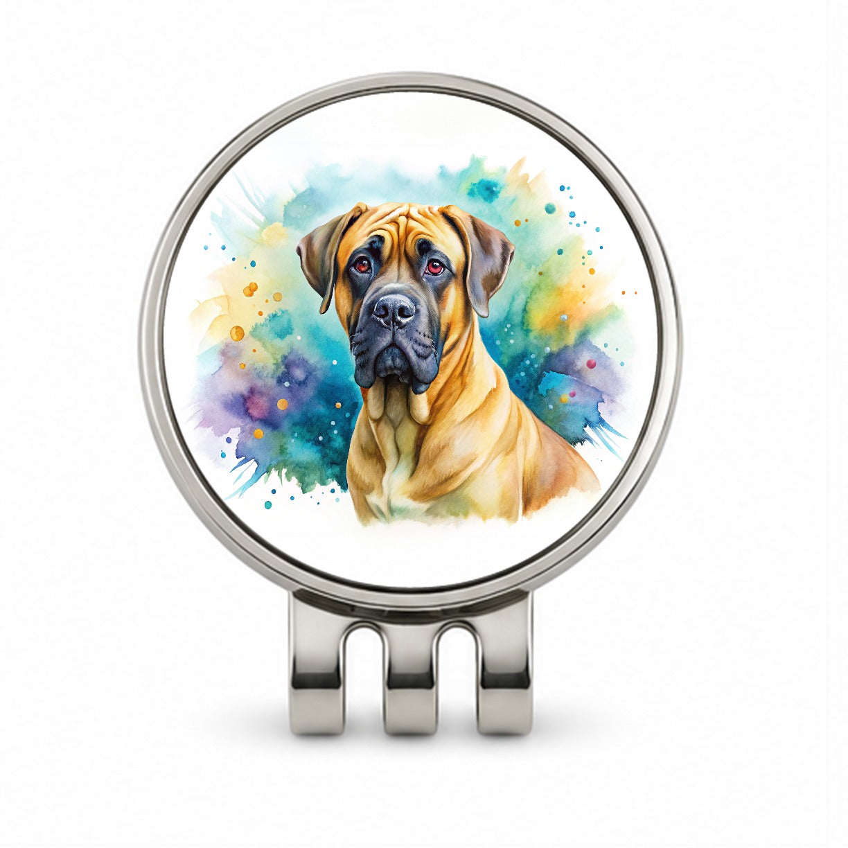 Boerboel Dog Watercolor Style Golf Hat Clip with Ball Marker