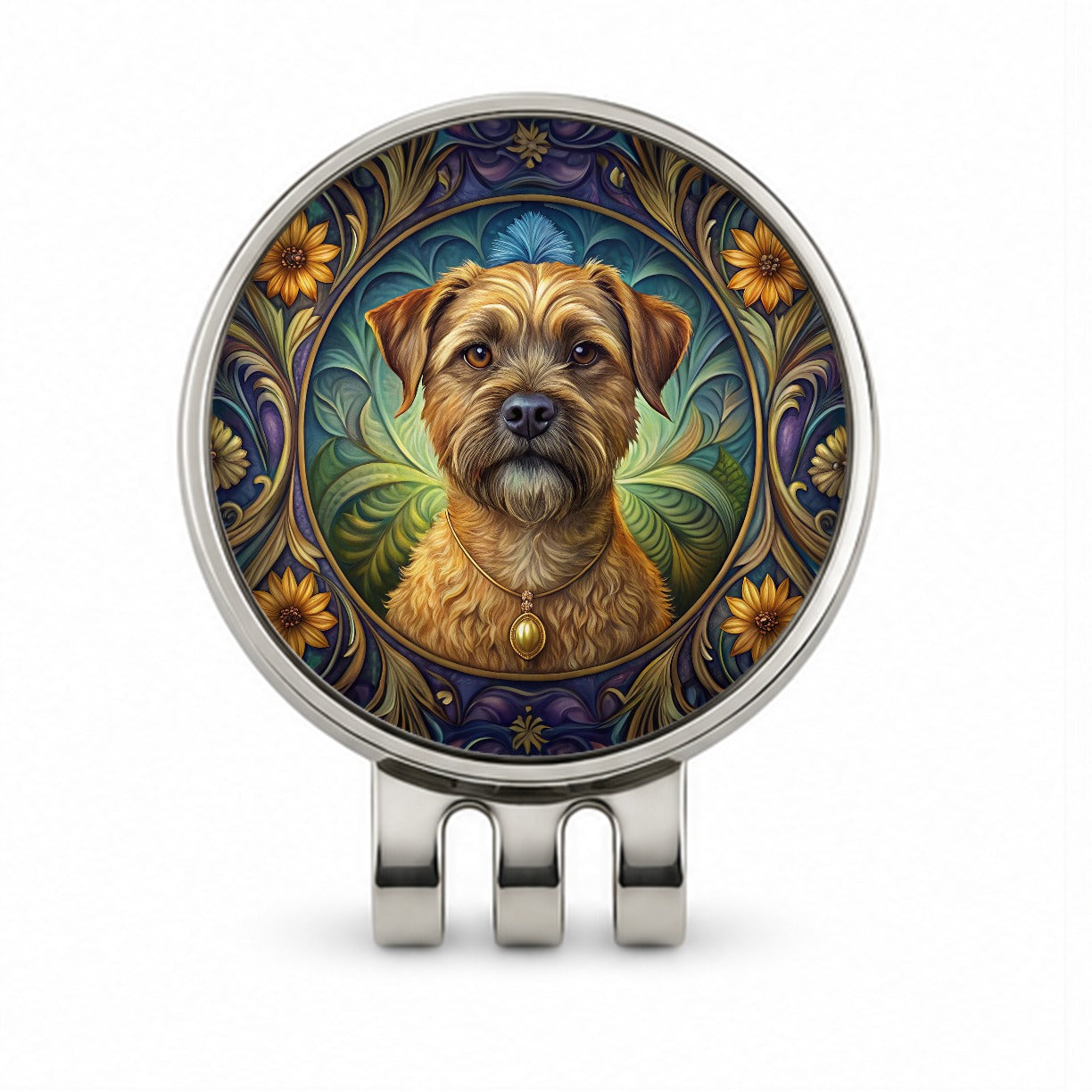Border Terrier Dog Art Nouveau Golf Hat Clip with Ball Marker