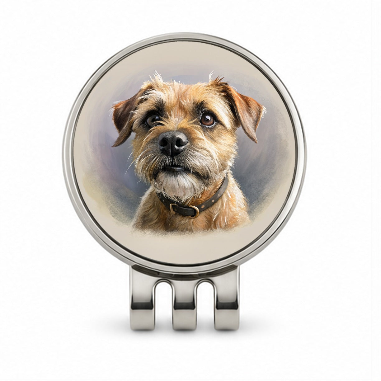 Border Terrier Dog Illustration Golf Hat Clip with Ball Marker