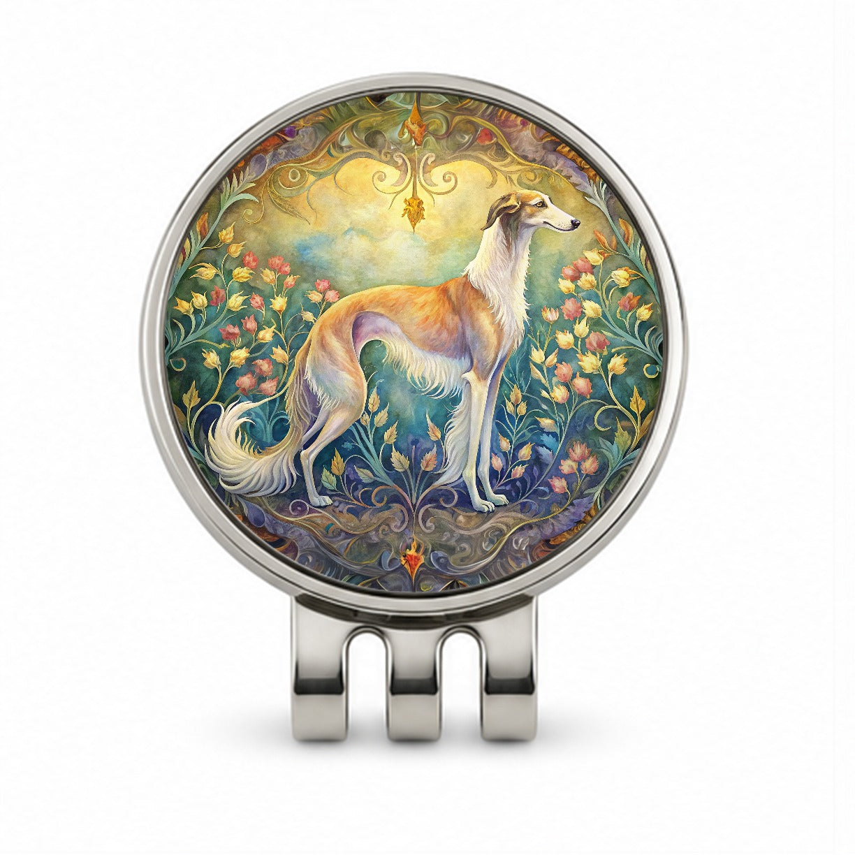 Borzoi Dog Art Nouveau Golf Hat Clip with Ball Marker