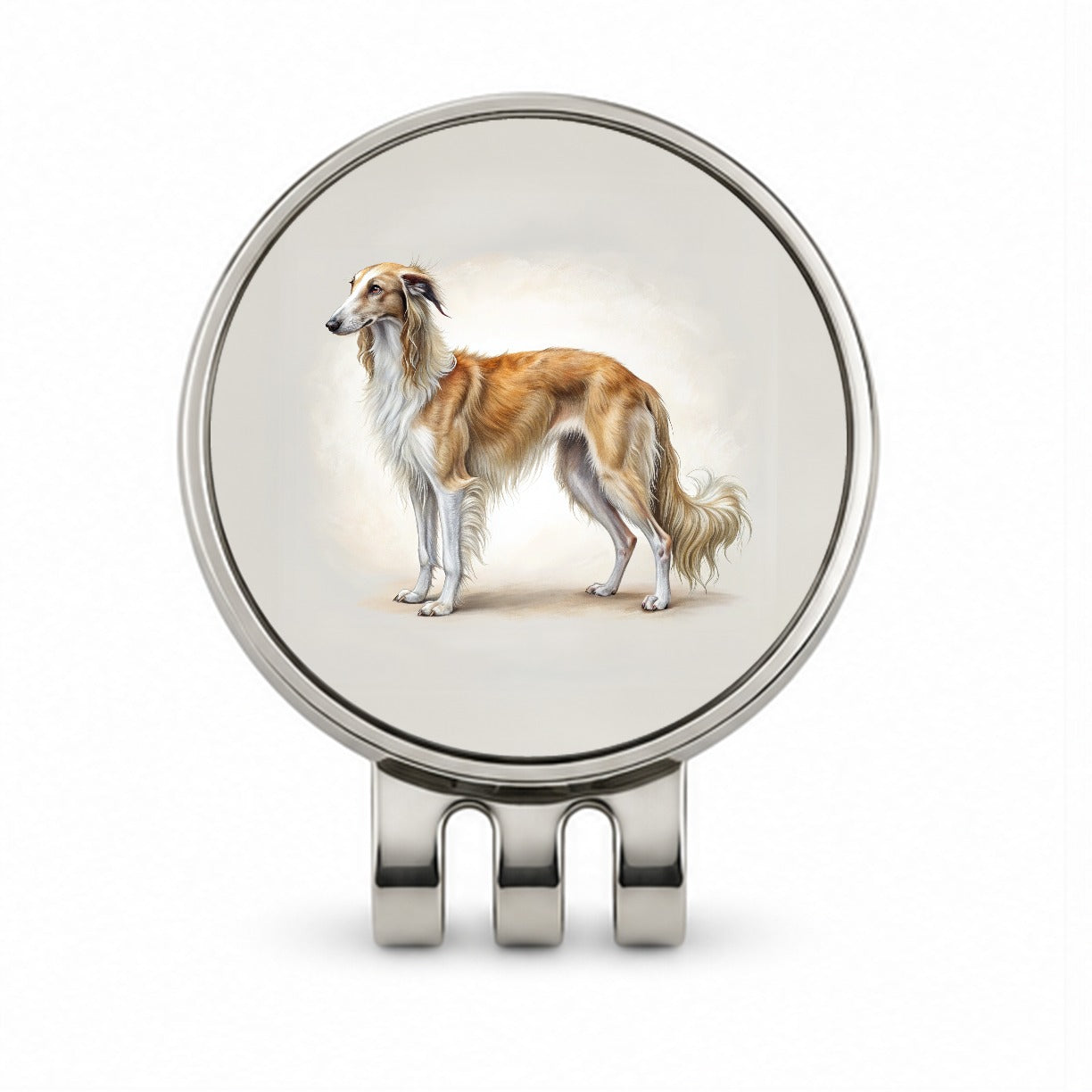 Borzoi Dog Illustration Golf Hat Clip with Ball Marker