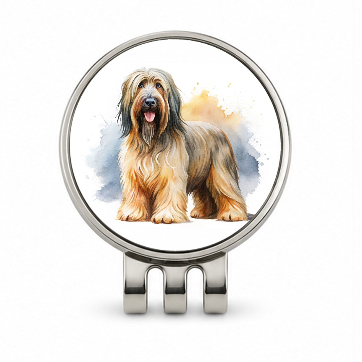 Briard Dog Watercolor Style Golf Hat Clip with Ball Marker