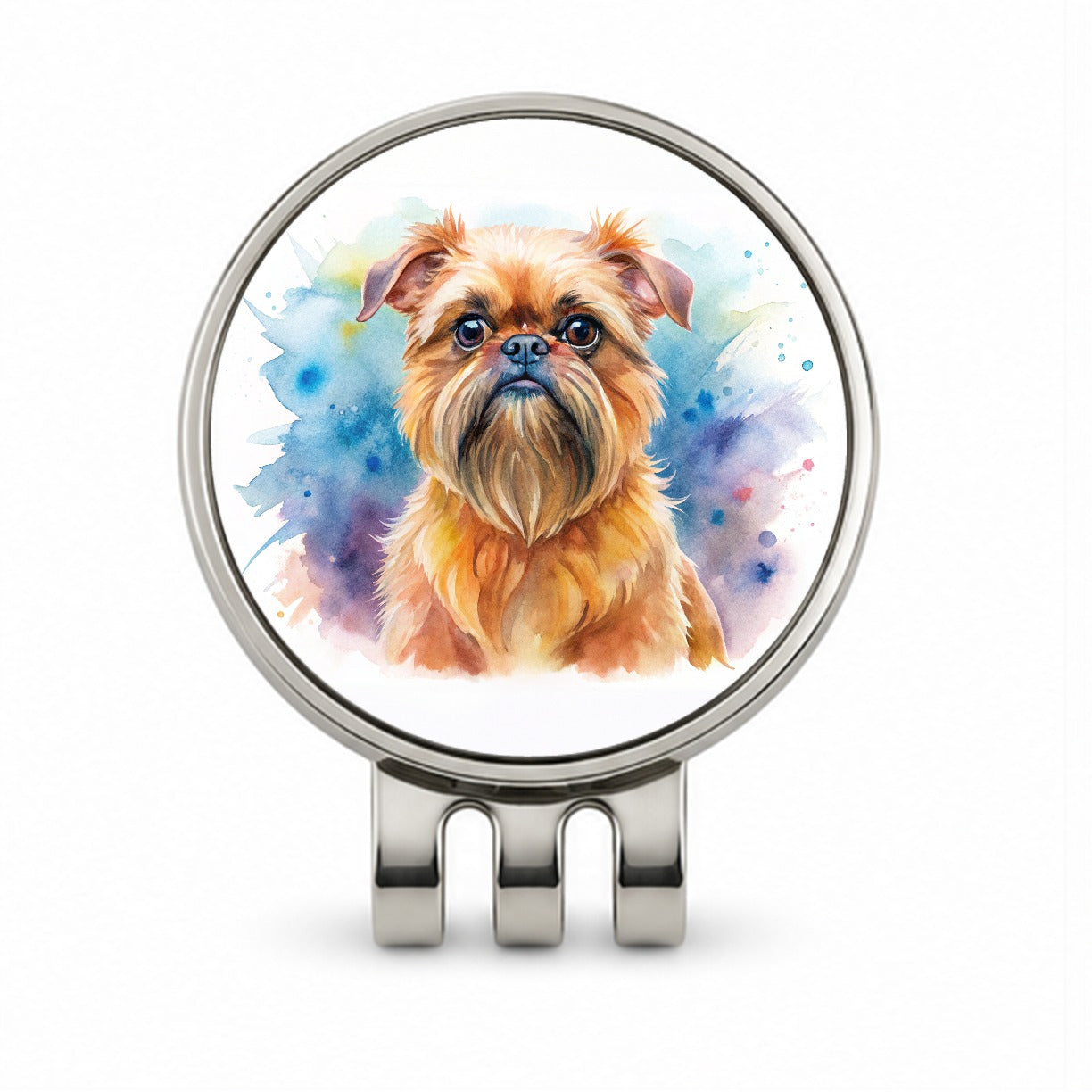 Brussels Griffon Dog Watercolor Style Golf Hat Clip with Ball Marker