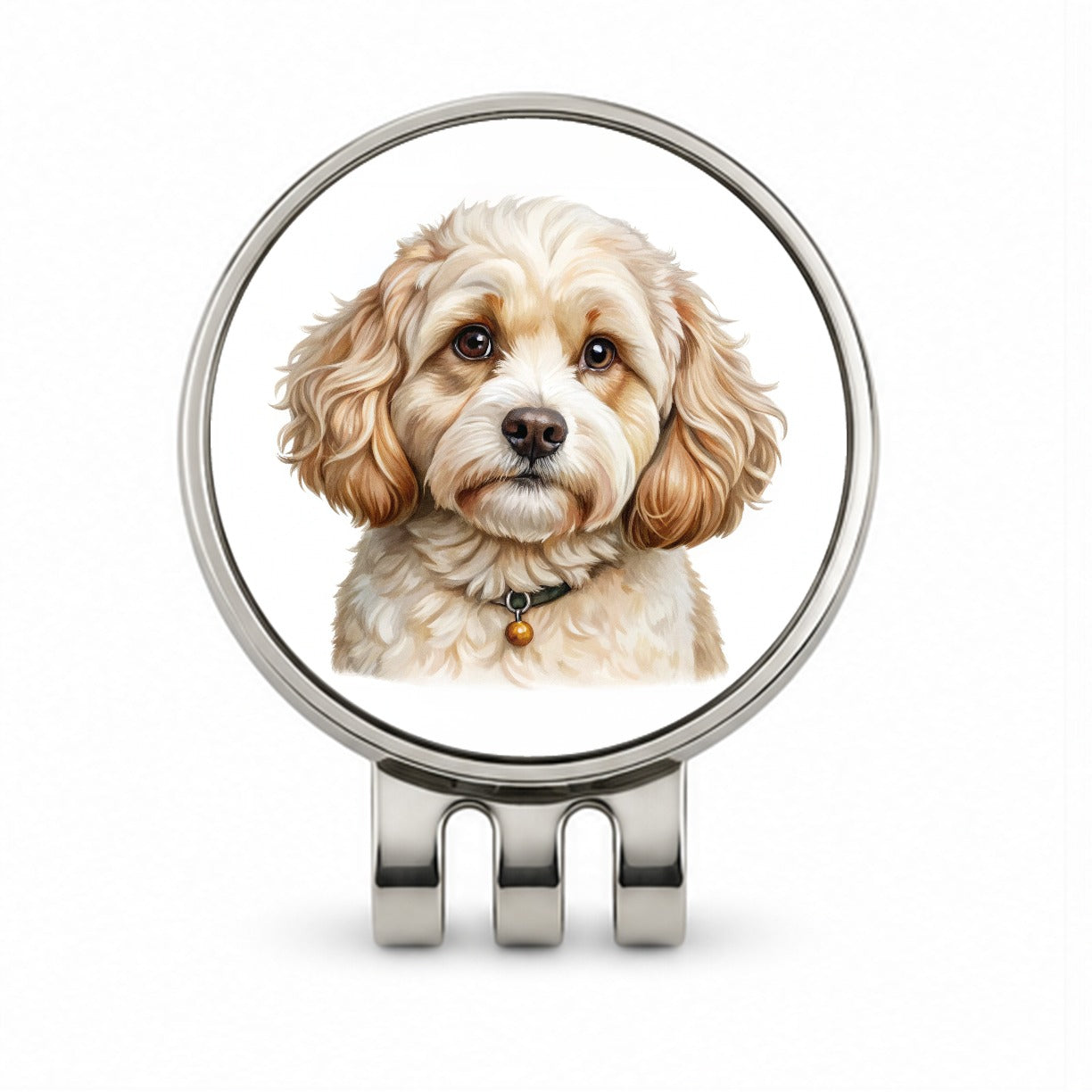 Cavachon Dog Illustration Golf Hat Clip with Ball Marker
