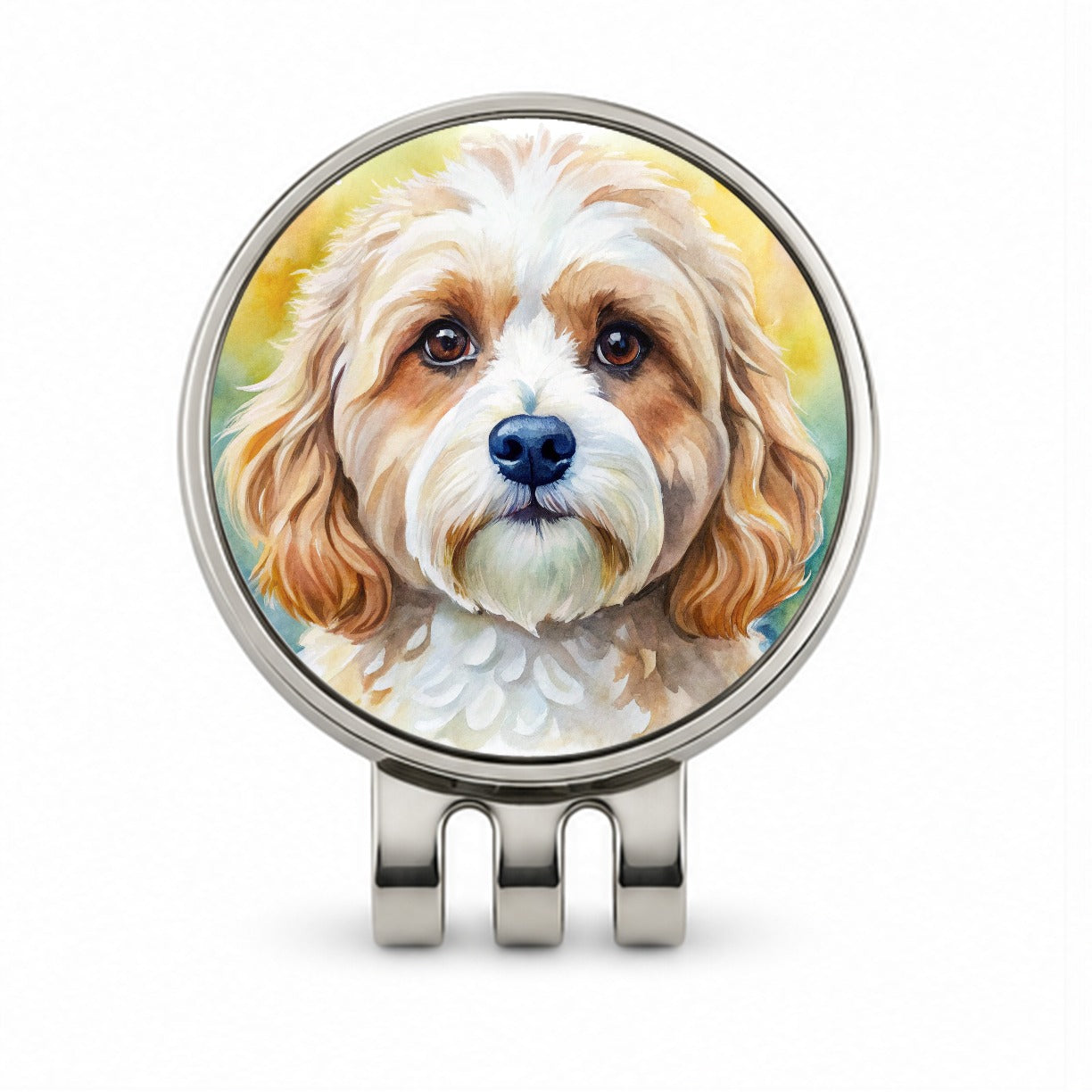 Cavachon Dog Watercolor Style Golf Hat Clip with Ball Marker