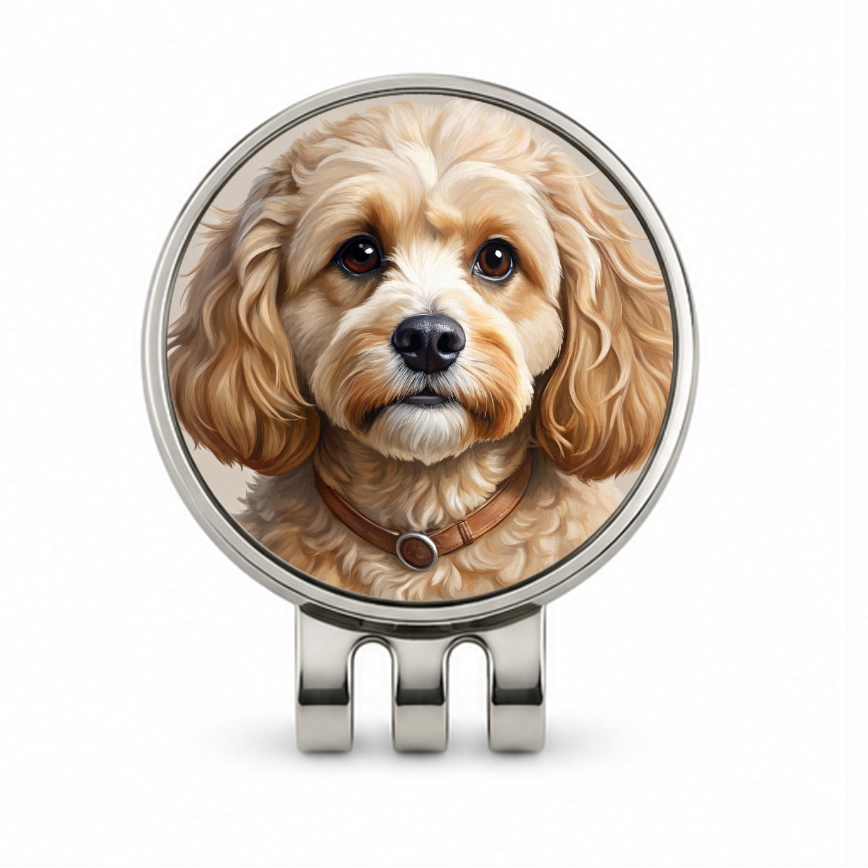 Cavapoo Dog Illustration Golf Hat Clip with Ball Marker