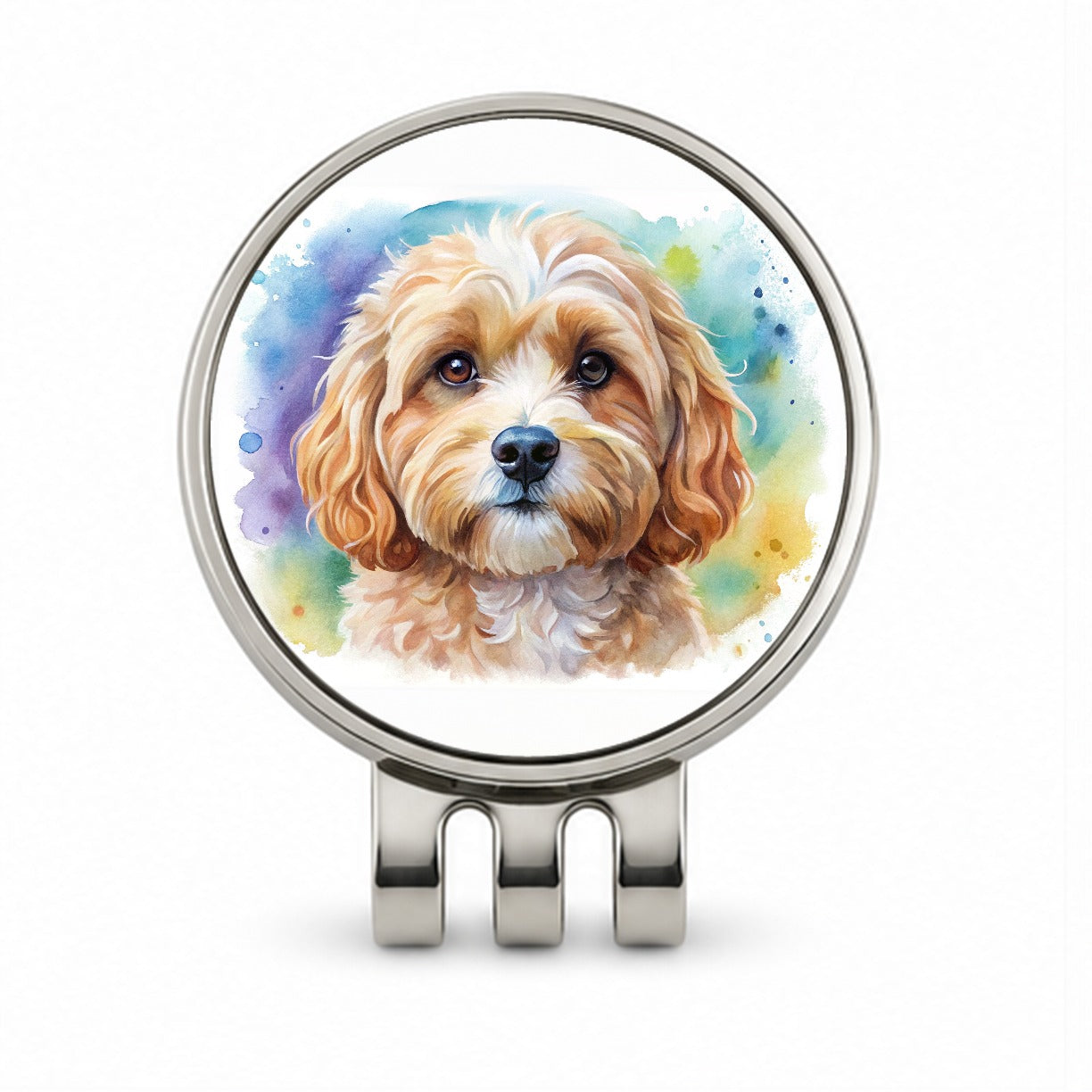Cavapoo Dog Watercolor Style Golf Hat Clip with Ball Marker