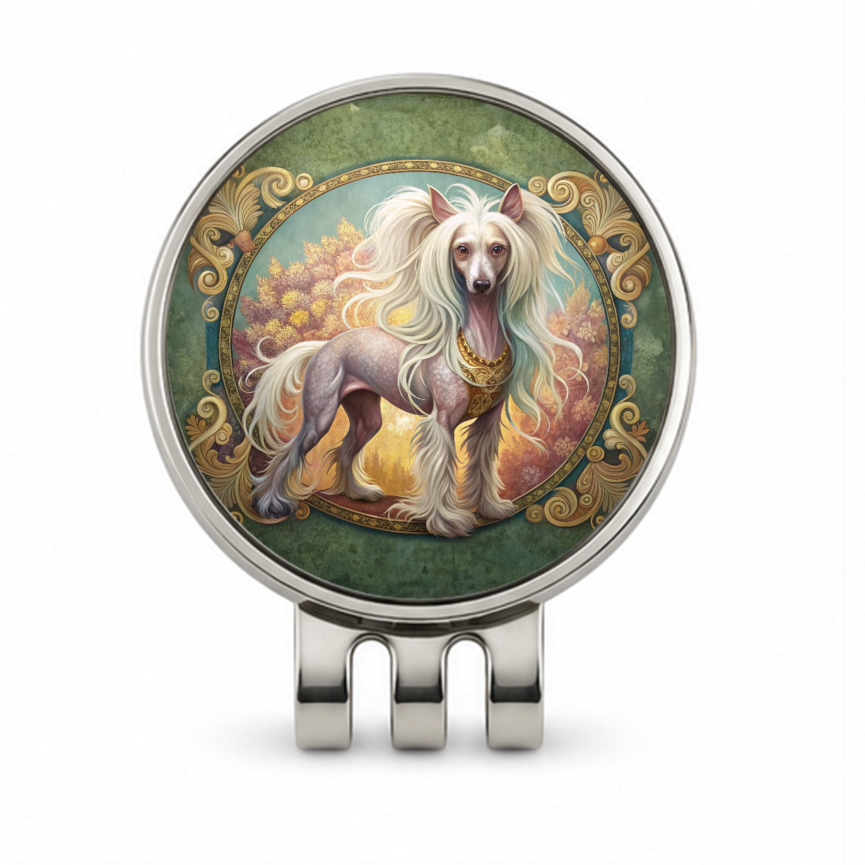 Chinese Crested Dog Art Nouveau Golf Hat Clip with Ball Marker