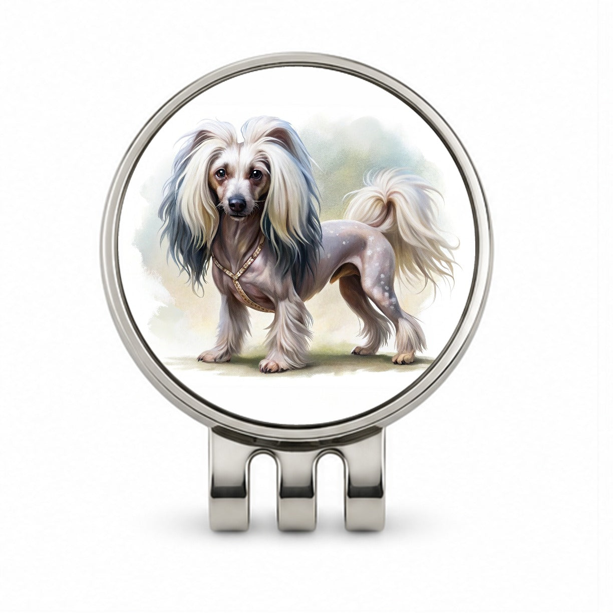 Chinese Crested Dog Illustration Golf Hat Clip with Ball Marker