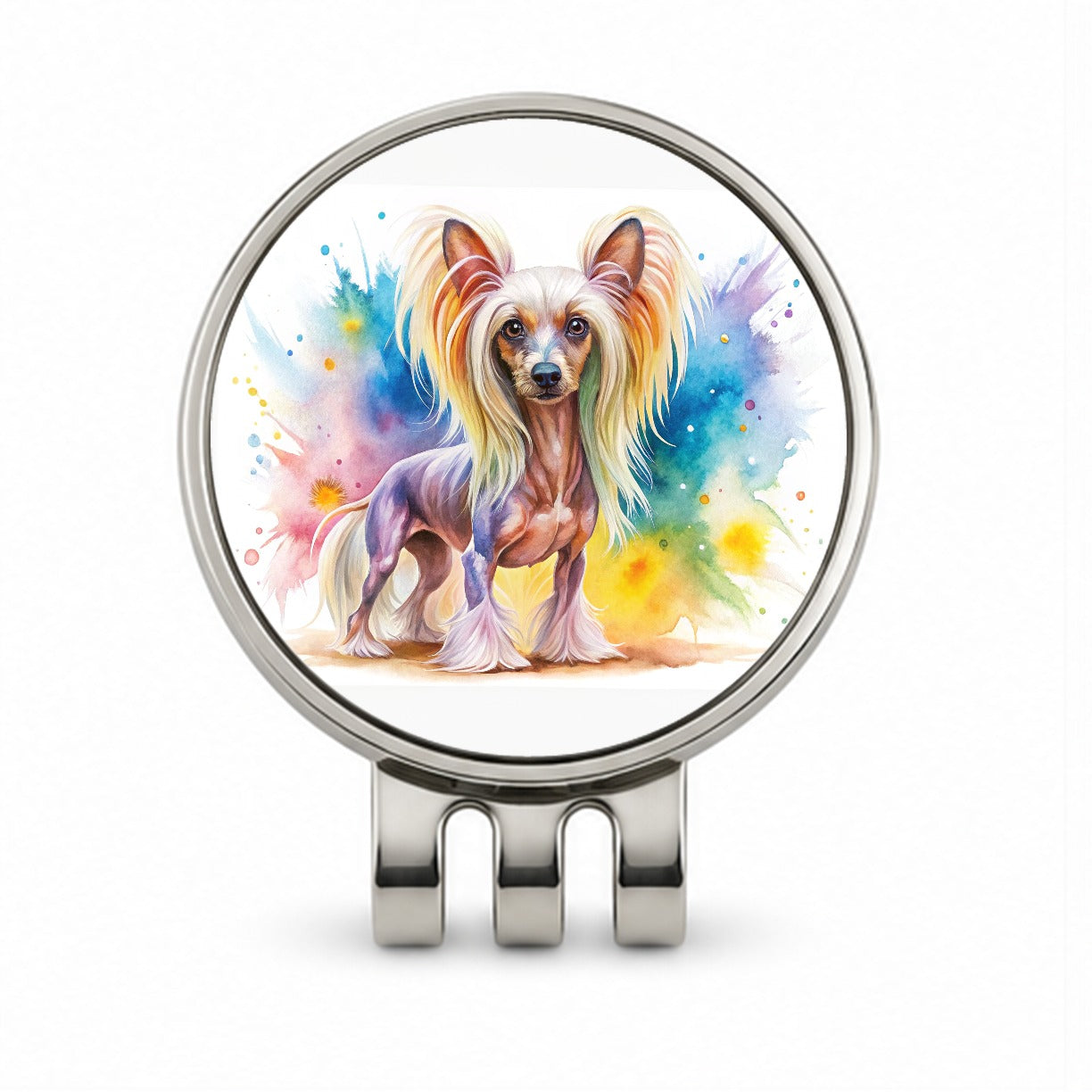 Chinese Crested Dog Watercolor Style Golf Hat Clip with Ball Marker