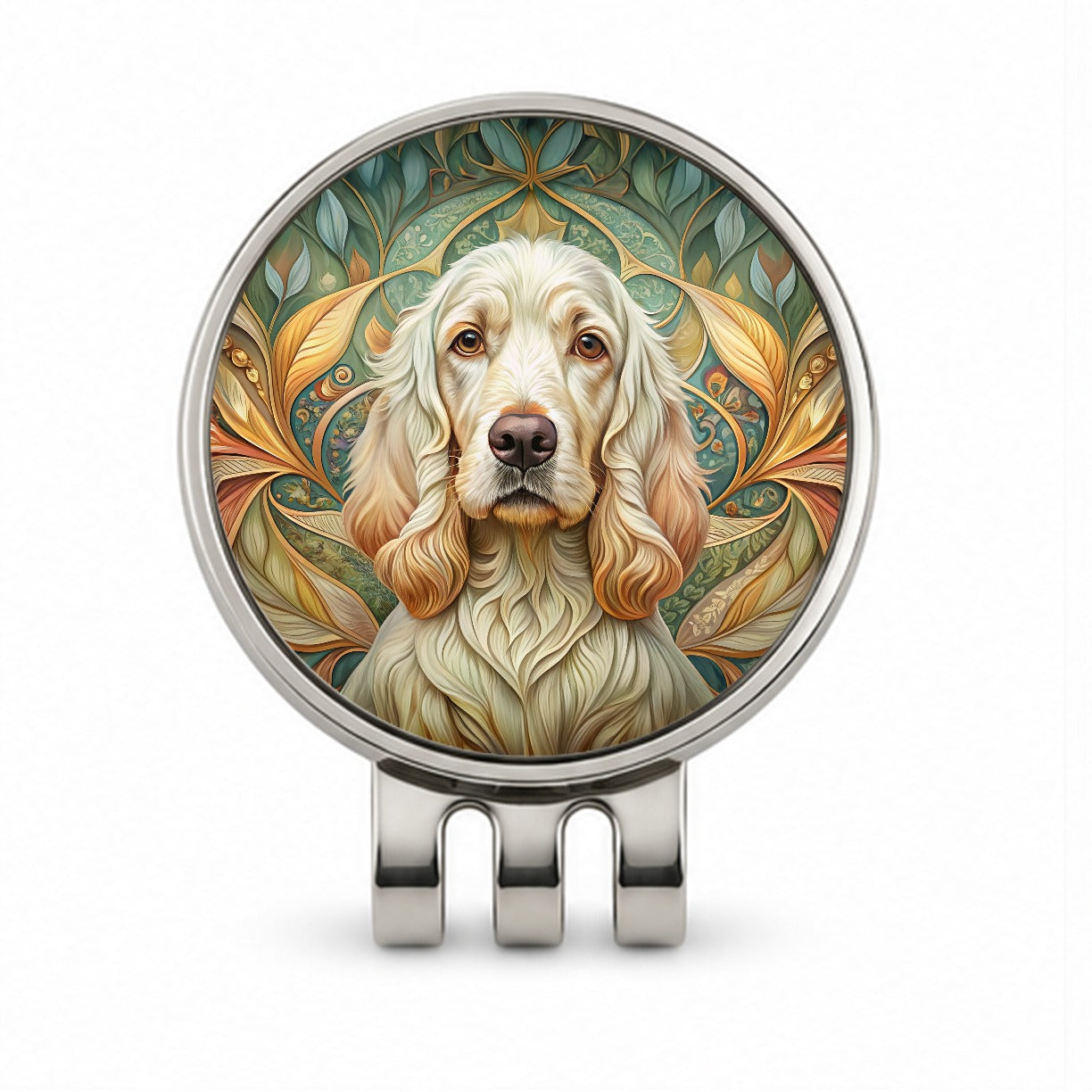 Clumber Spaniel Dog Art Nouveau Golf Hat Clip with Ball Marker