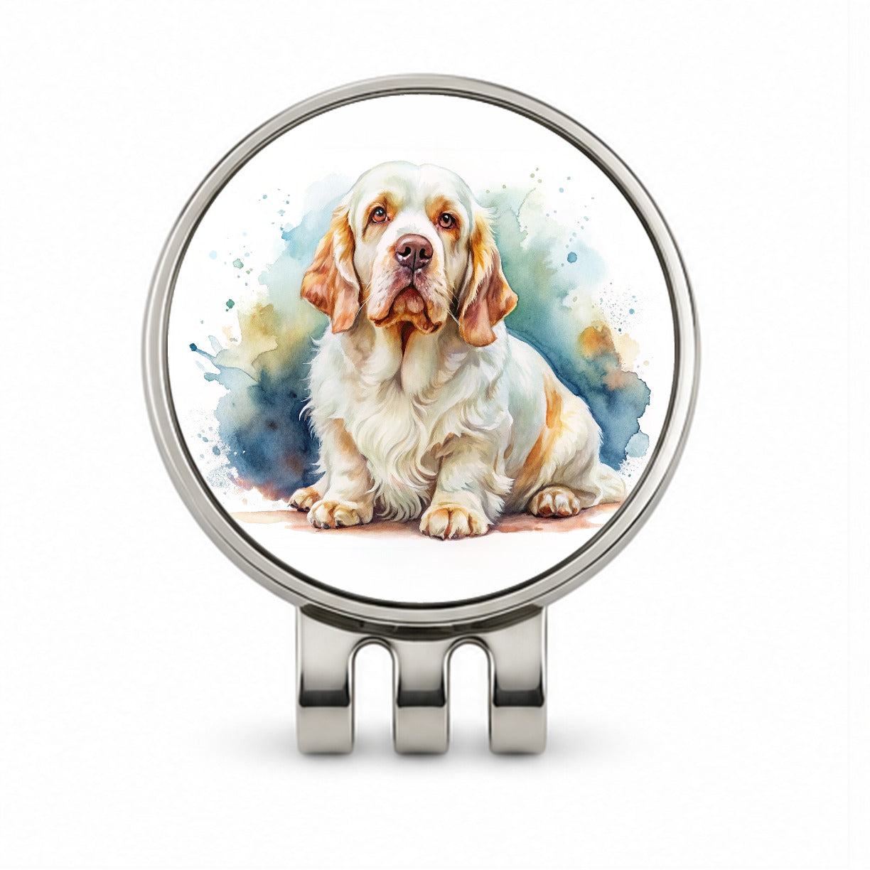 Clumber Spaniel Dog Watercolor Style Golf Hat Clip with Ball Marker