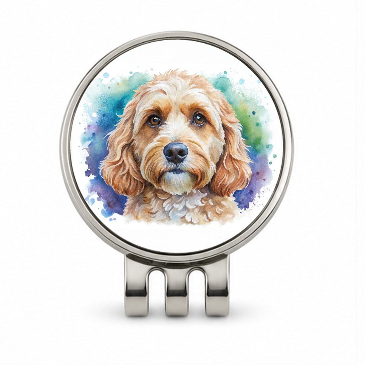 Cockapoo Dog Watercolor Style Golf Hat Clip with Ball Marker