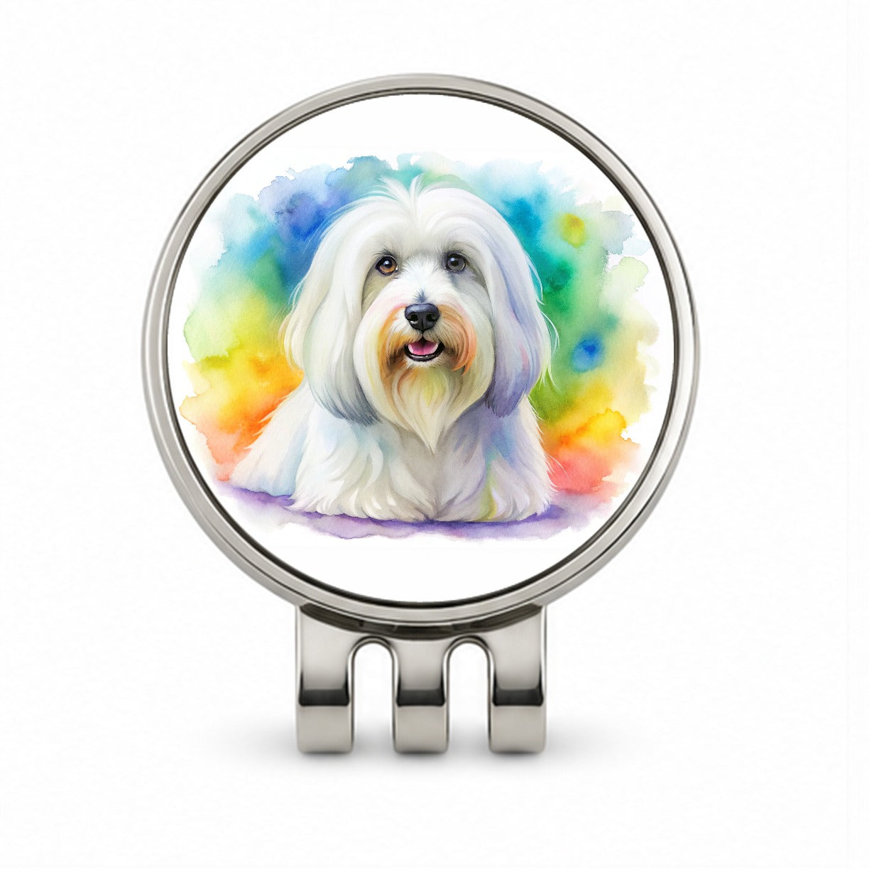 Coton De Tulear Dog Watercolor Style Golf Hat Clip with Ball Marker