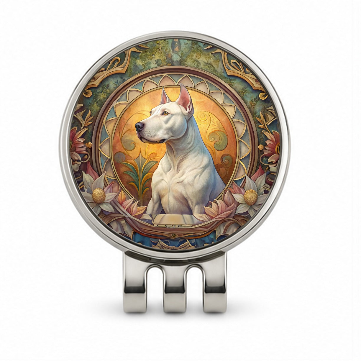 Dogo Argentino Dog Art Nouveau Golf Hat Clip with Ball Marker