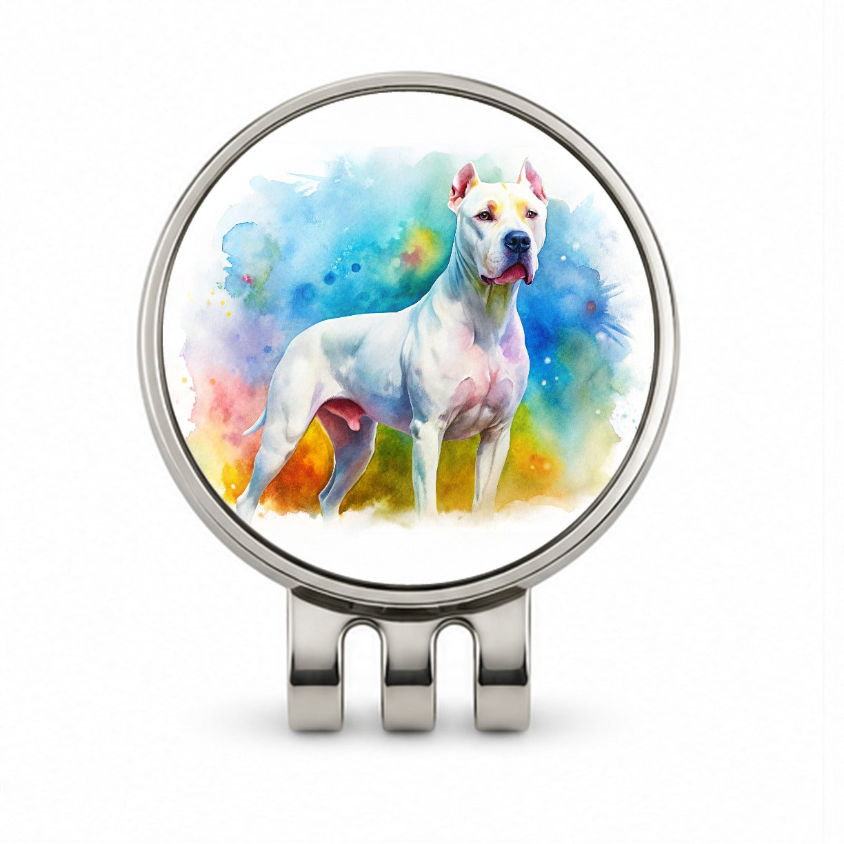 Dogo Argentino Dog Watercolor Style Golf Hat Clip with Ball Marker