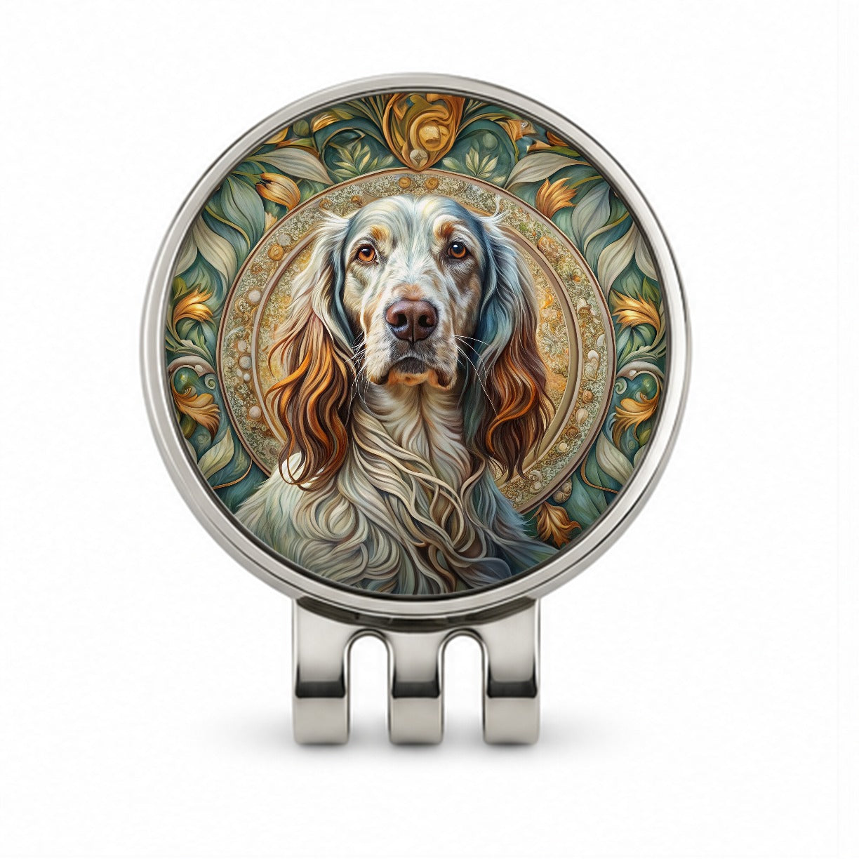 English Setter Dog Art Nouveau Golf Hat Clip with Ball Marker