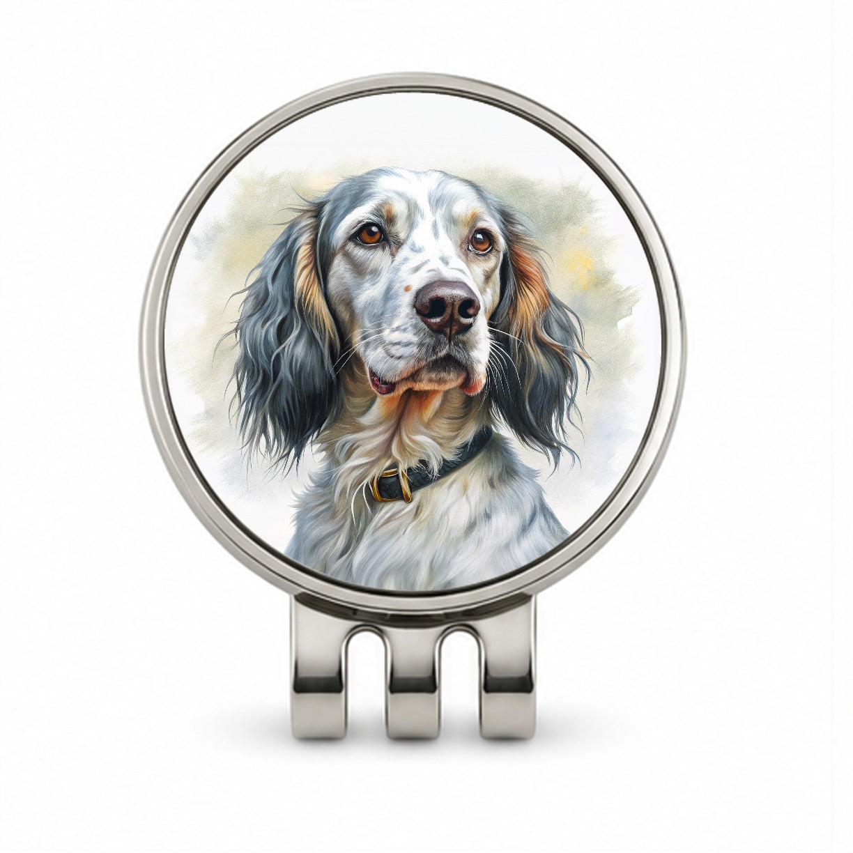 English Setter Dog Illustration Golf Hat Clip with Ball Marker