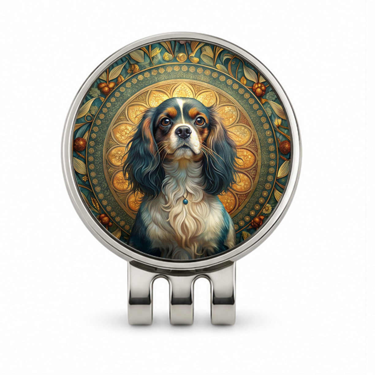 English Toy Spaniel Dog Art Nouveau Golf Hat Clip with Ball Marker