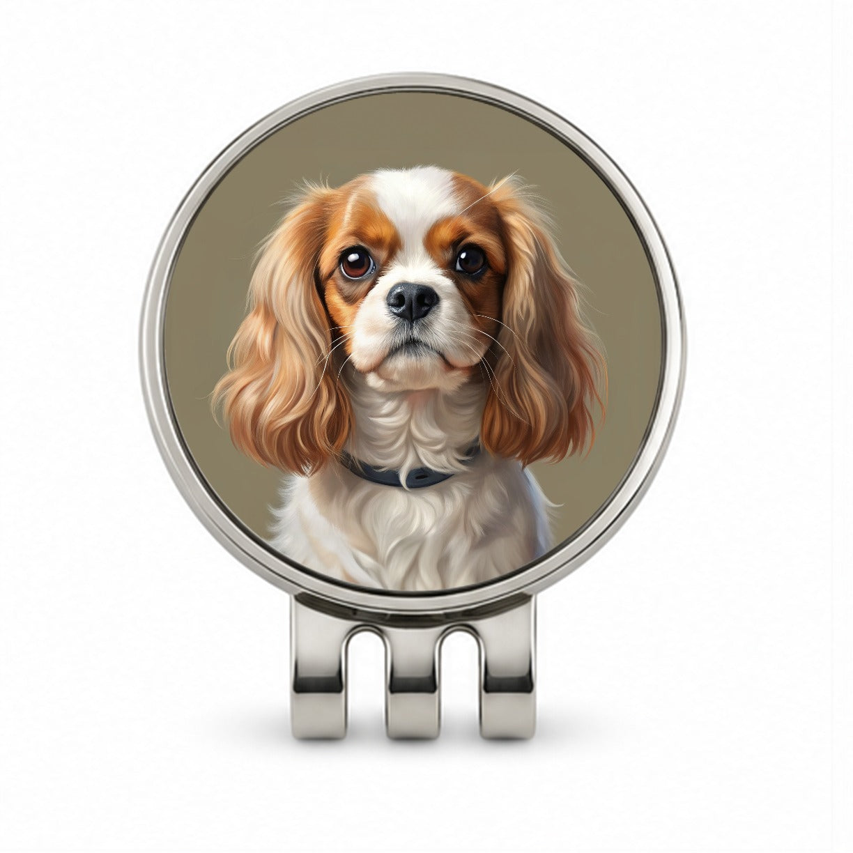English Toy Spaniel Dog Illustration Golf Hat Clip with Ball Marker