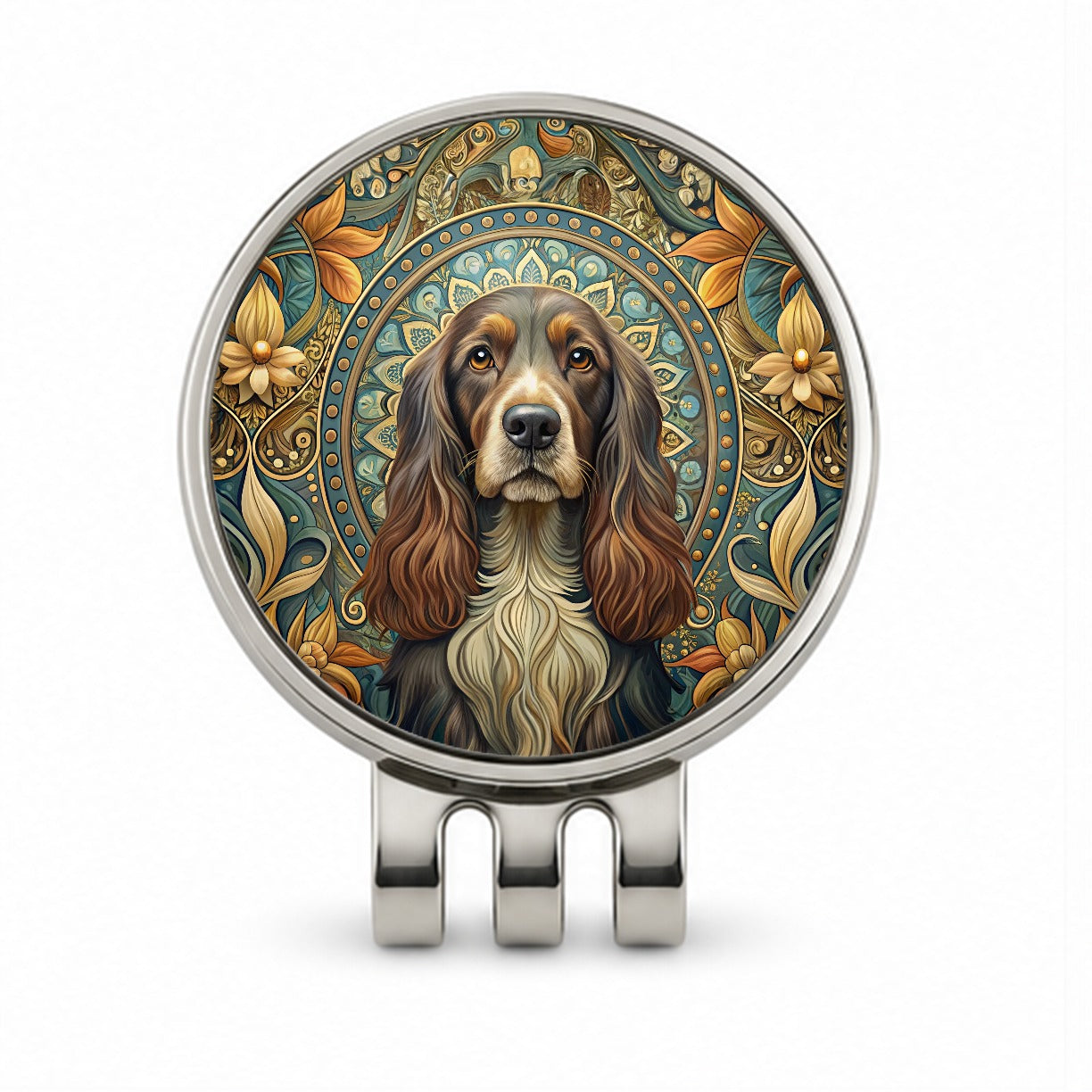 Field Spaniel Dog Art Nouveau Golf Hat Clip with Ball Marker