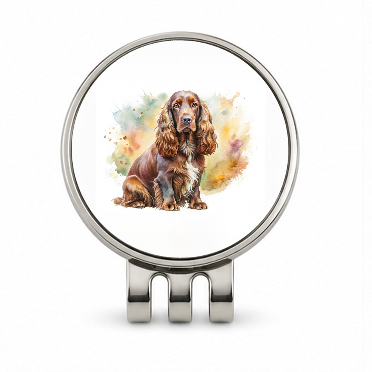 Field Spaniel Dog Watercolor Style Golf Hat Clip with Ball Marker