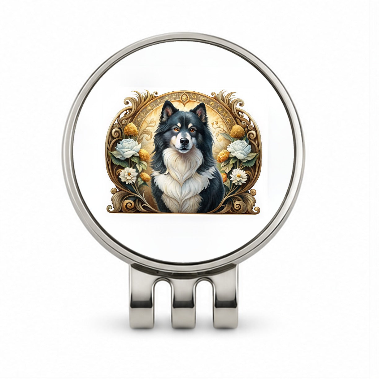 Finnish Lapphund Dog Art Nouveau Golf Hat Clip with Ball Marker