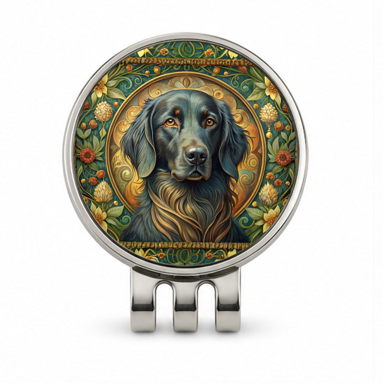 Flat Coated Retriever Dog Art Nouveau Golf Hat Clip with Ball Marker