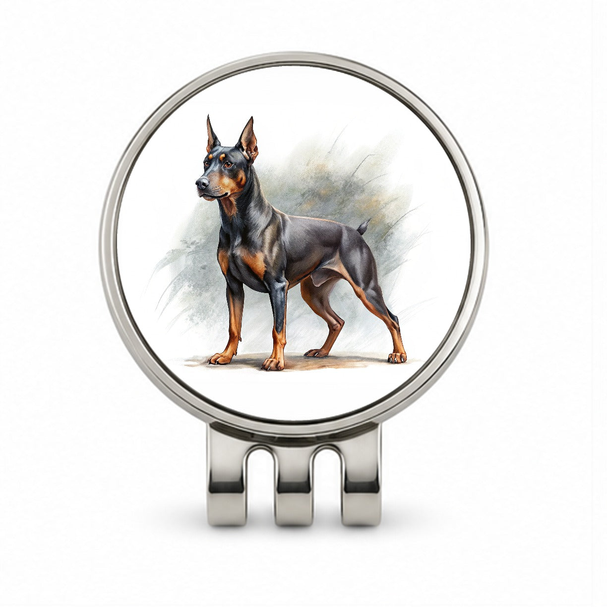 German Pinscher Dog Illustration Golf Hat Clip with Ball Marker