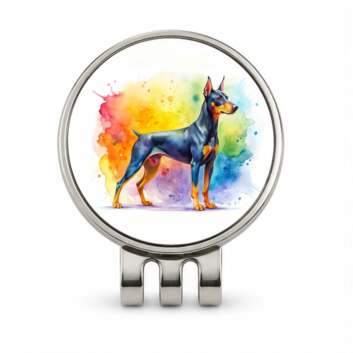 German Pinscher Dog Watercolor Style Golf Hat Clip with Ball Marker
