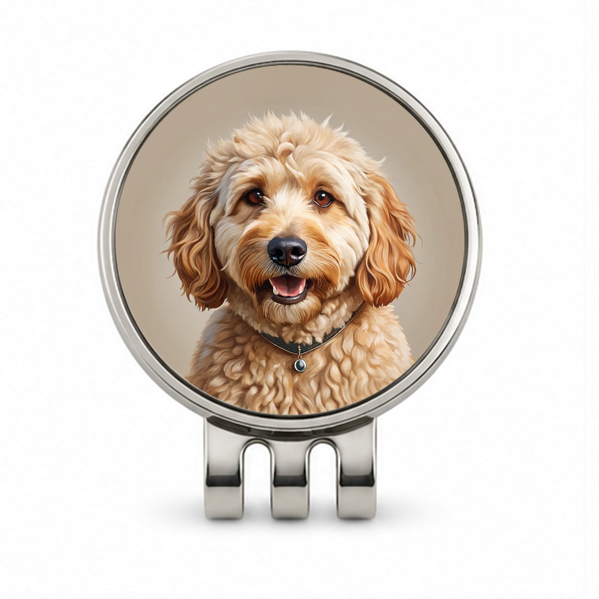 Goldendoodle Dog Illustration Golf Hat Clip with Ball Marker