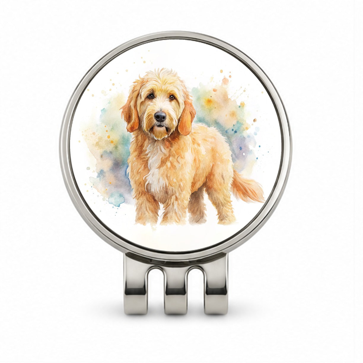 Goldendoodle Dog Watercolor Style Golf Hat Clip with Ball Marker