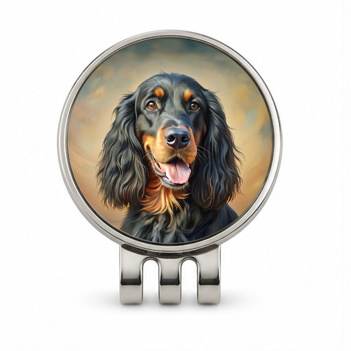 Gordon Setter Dog Illustration Golf Hat Clip with Ball Marker
