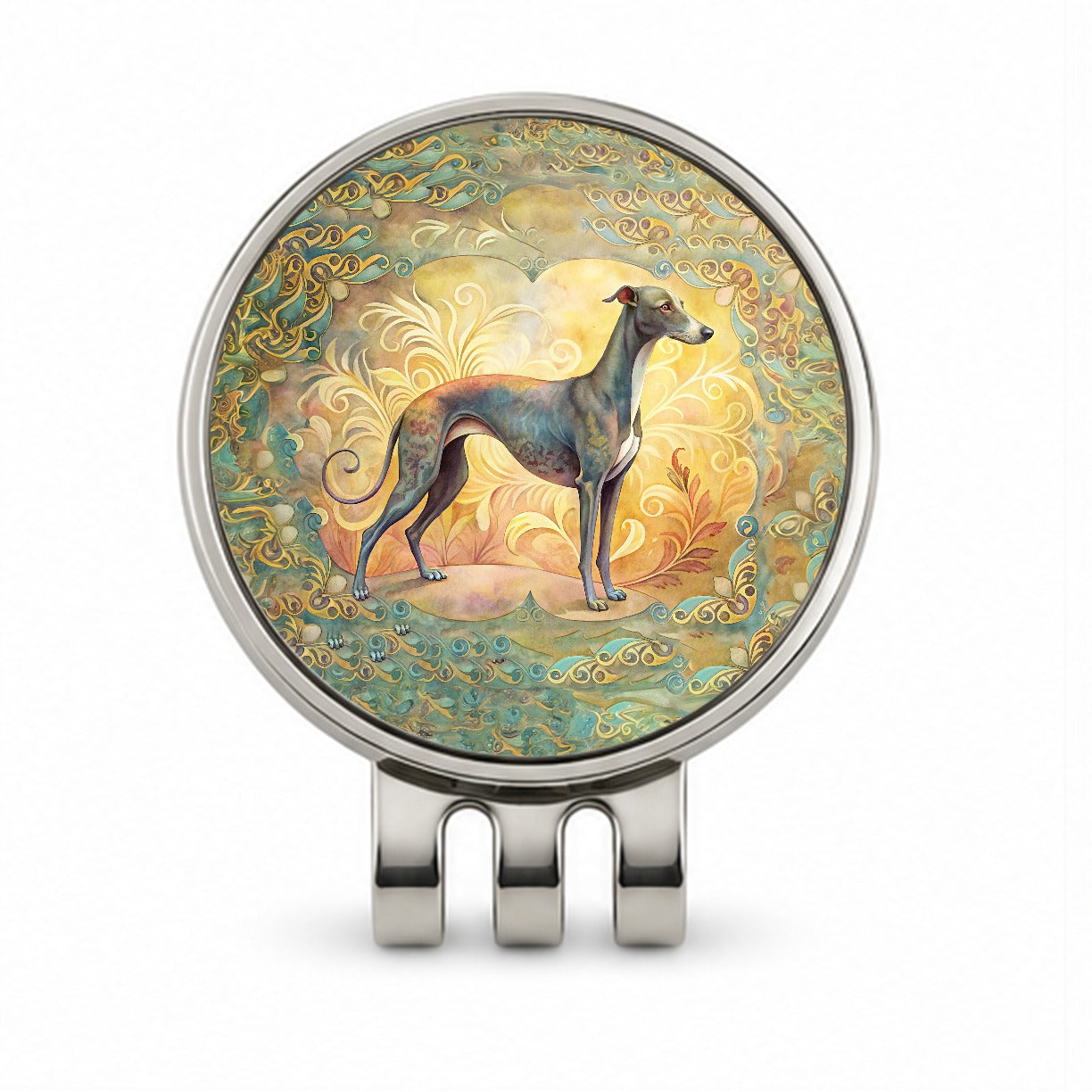 Greyhound Dog Art Nouveau Golf Hat Clip with Ball Marker
