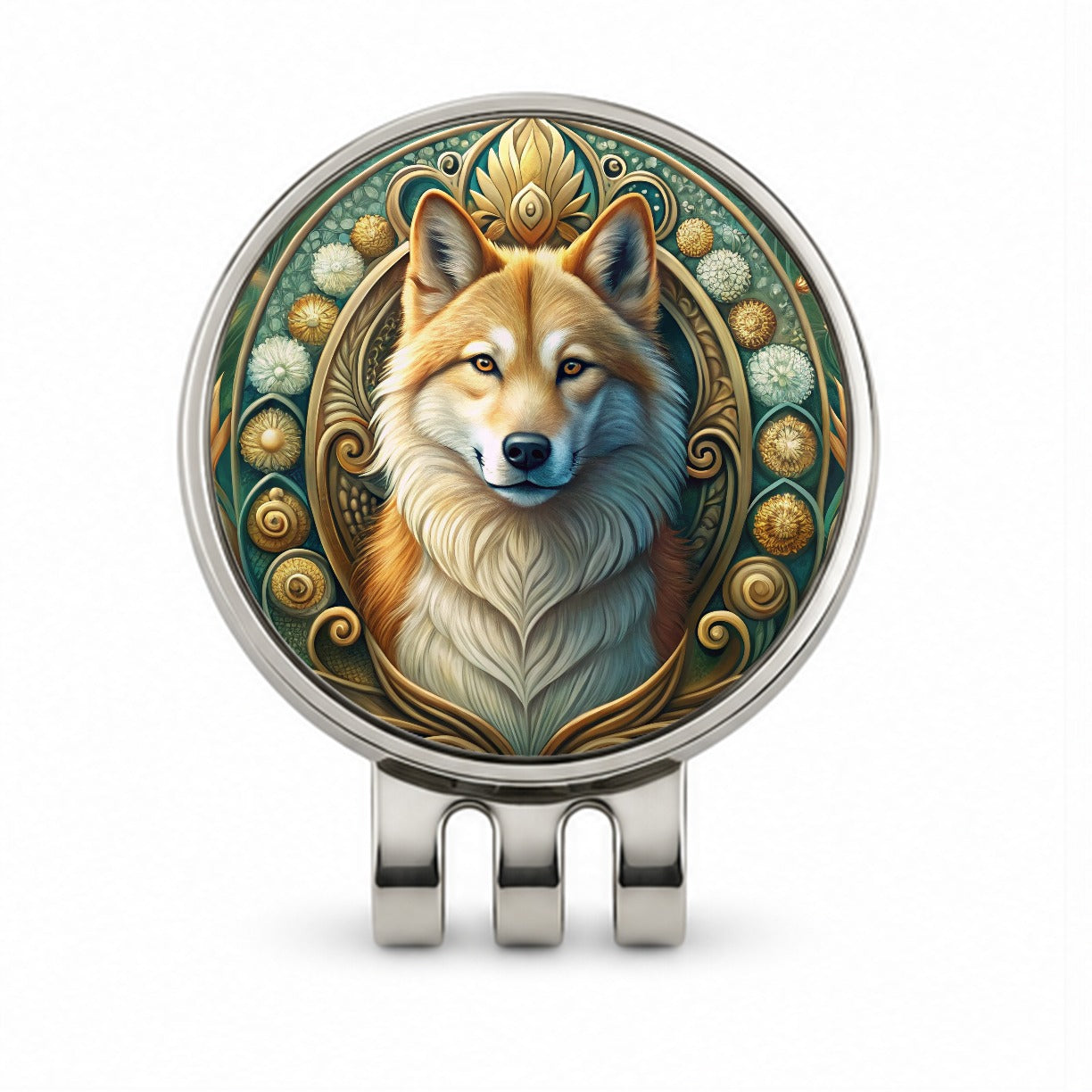 Icelandic Sheepdog Dog Art Nouveau Golf Hat Clip with Ball Marker