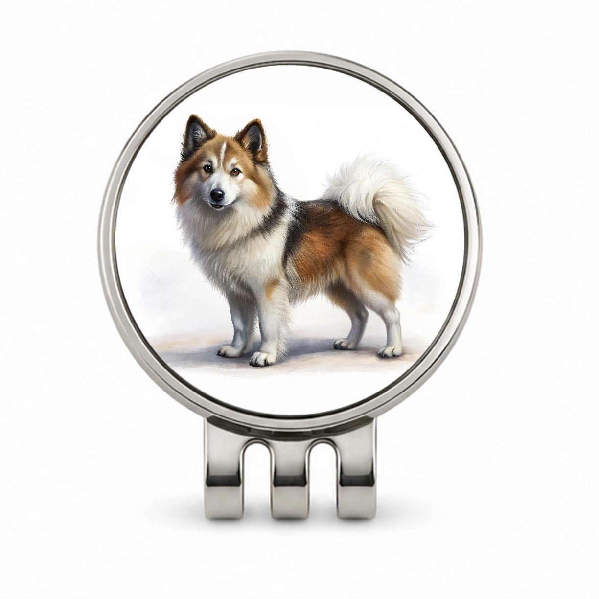 Icelandic Sheepdog Dog Illustration Golf Hat Clip with Ball Marker