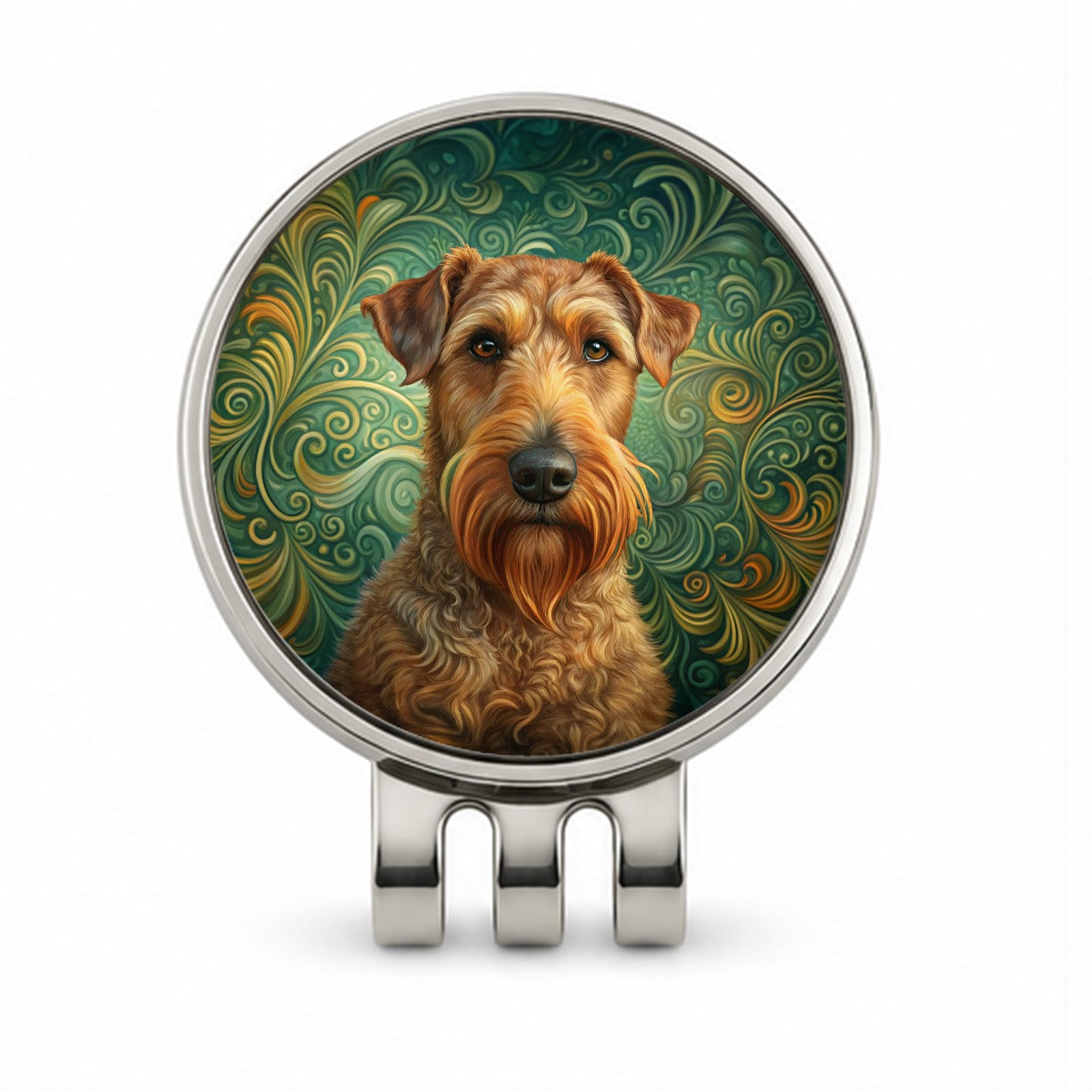 Irish Terrier Dog Art Nouveau Golf Hat Clip with Ball Marker