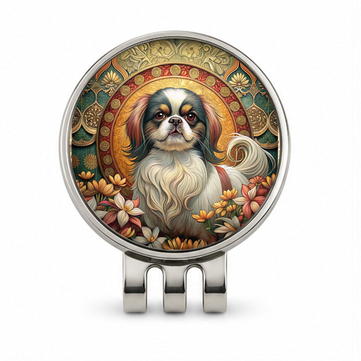 Japanese Chin Dog Art Nouveau Golf Hat Clip with Ball Marker
