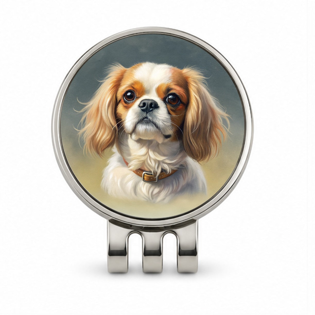 Japanese Chin Dog Illustration Golf Hat Clip with Ball Marker
