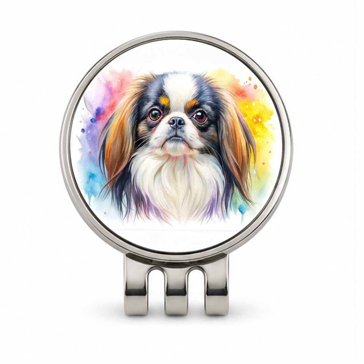 Japanese Chin Dog Watercolor Style Golf Hat Clip with Ball Marker