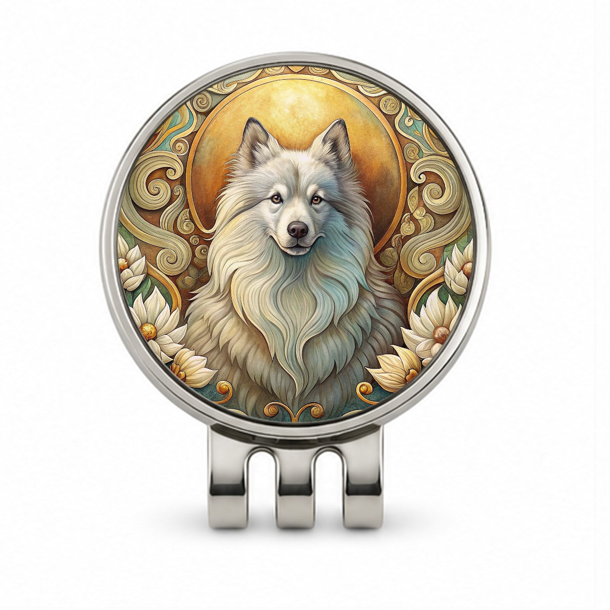 Keeshond Dog Art Nouveau Golf Hat Clip with Ball Marker