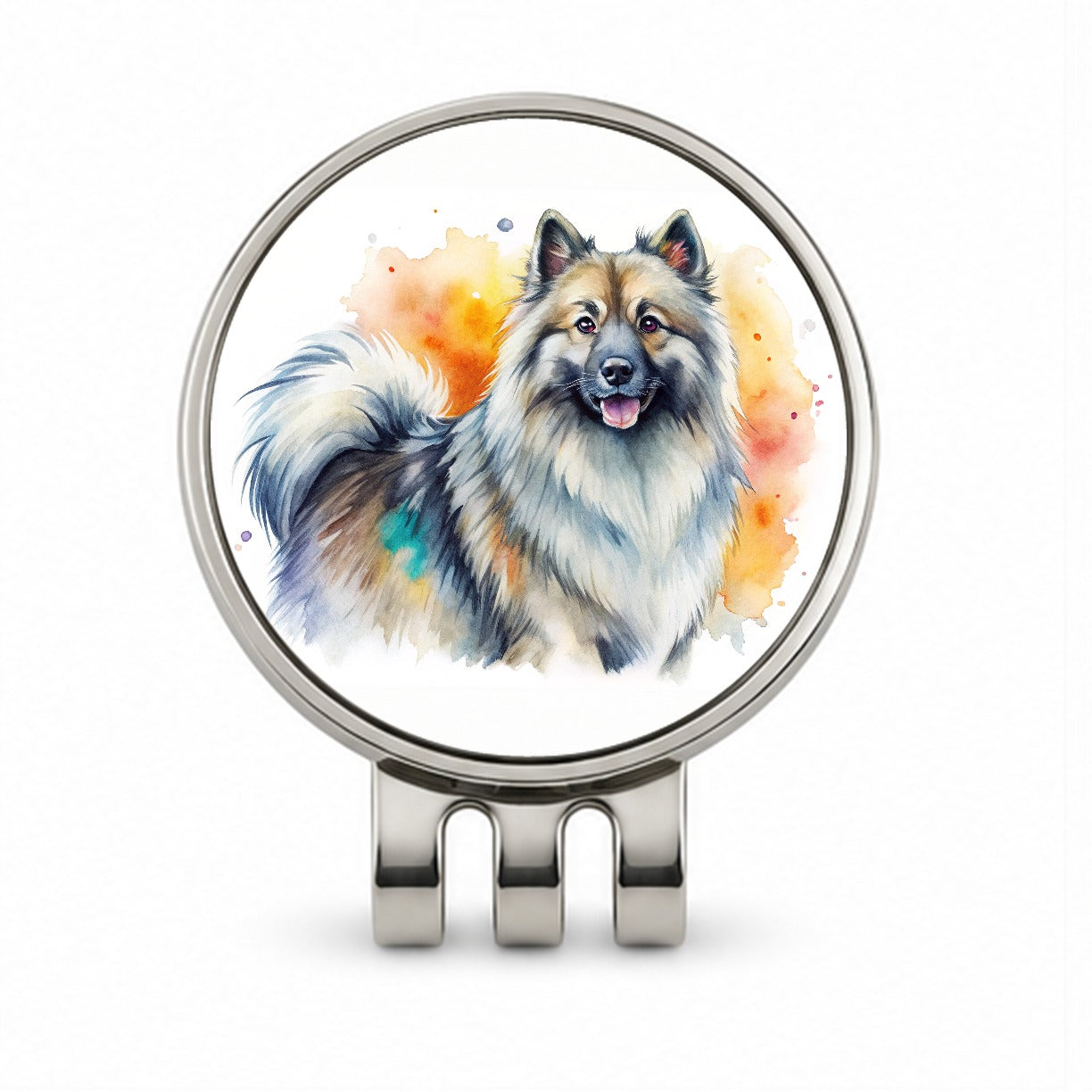 Keeshond Dog Watercolor Style Golf Hat Clip with Ball Marker