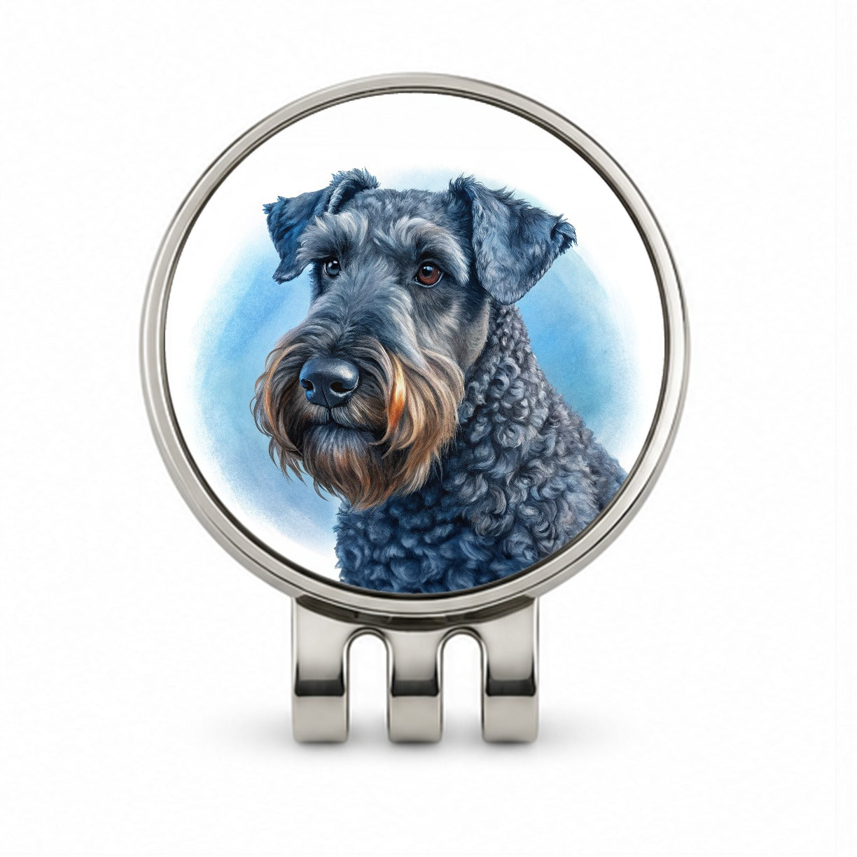 Kerry Blue Terrier Dog Illustration Golf Hat Clip with Ball Marker