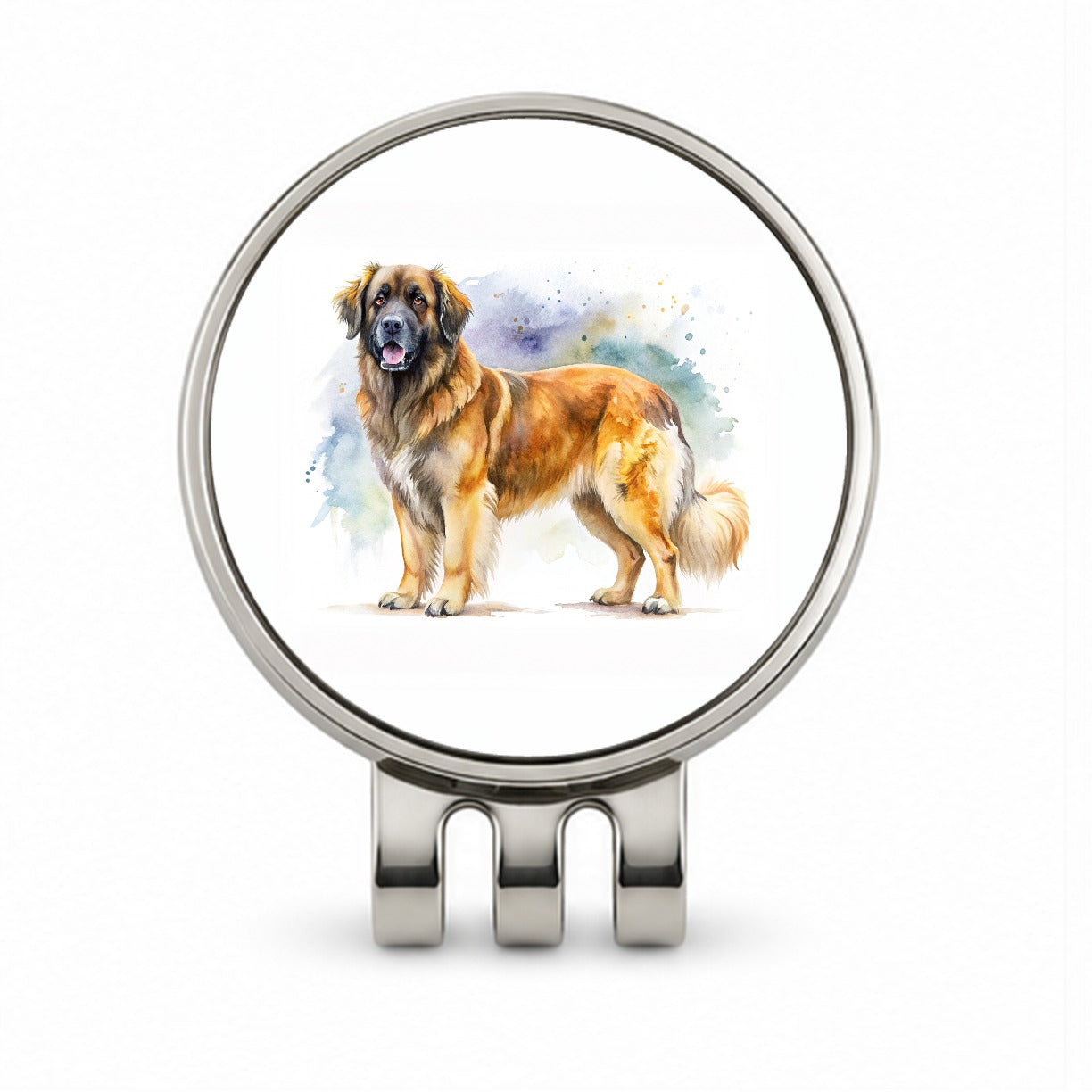 Leonberger Dog Watercolor Style Golf Hat Clip with Ball Marker
