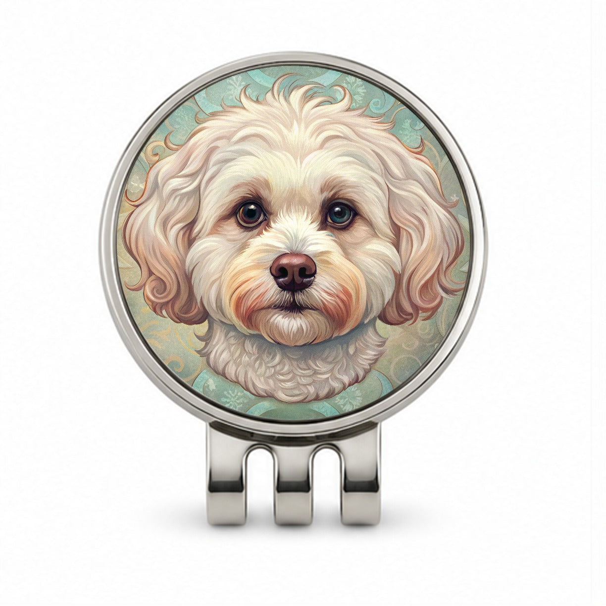 Maltipoo Dog Art Nouveau Golf Hat Clip with Ball Marker