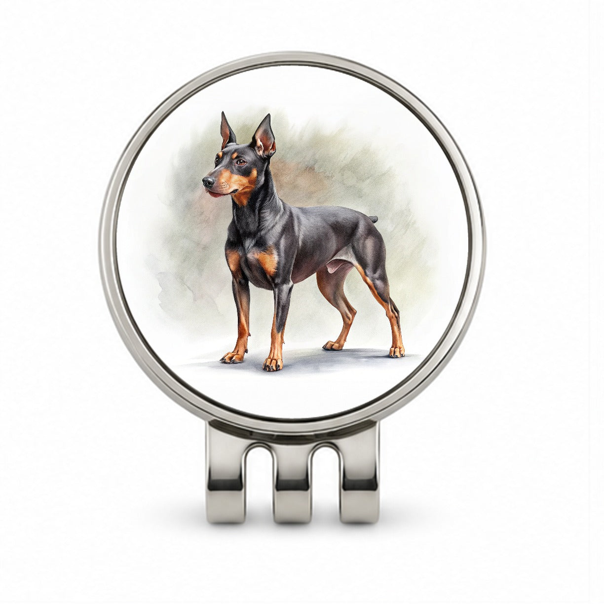 Manchester Terrier Dog Illustration Golf Hat Clip with Ball Marker