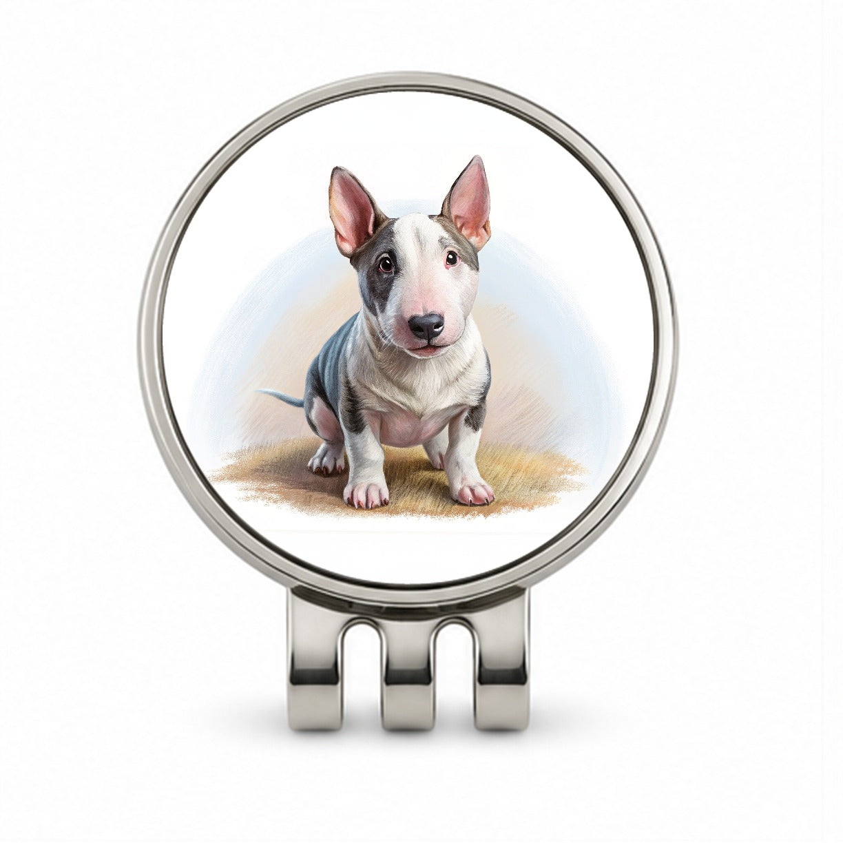 Miniature Bull Terrier Dog Illustration Golf Hat Clip with Ball Marker