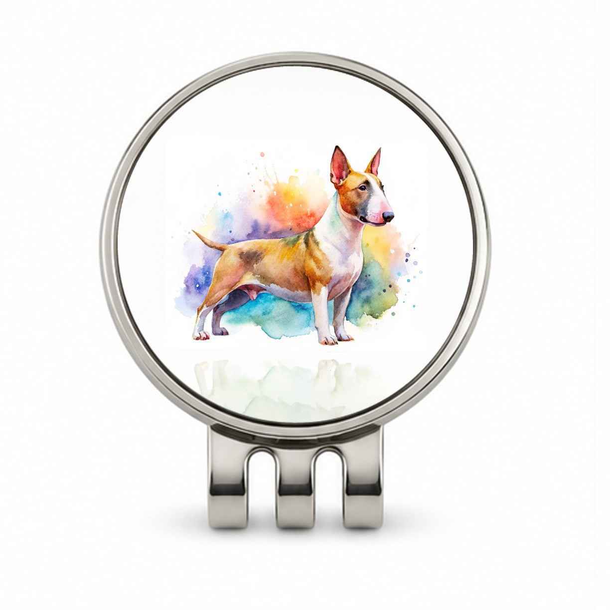 Miniature Bull Terrier Dog Watercolor Style Golf Hat Clip with Ball Marker